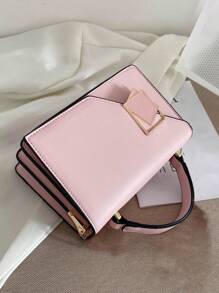 Mini sac à bandoulière avec rabat décoré d'une chaîne tressée pour femmes, portable pour le bureau, le shopping et les voyages - Rose bonbon - Voir 2