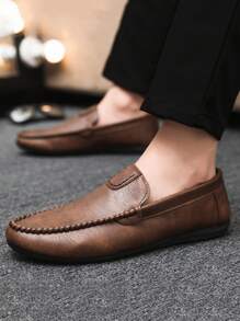 Men's Loafers New Casual Shoes Versatile Moccasins Slip-On Fisherman Shoes Slouchy Shoes Youth Shoes Canvas Flat Boat Shoes Men's Shoes Black Formal Shoes Casual Cloth Shoes Business Leather Shoes (Run Small And Narrow, Suggest Ordering 2 Sizes Up) - Brown - View 2