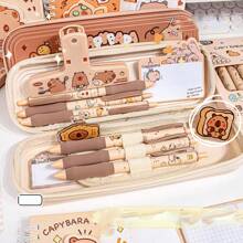 1pc High-Capacity Capybara Dual Layer Pencil Case, Cartoon Pencil Box Stationery Storage Pouch, Suitable For School Students - Multicolor - View 9