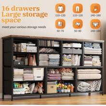 EnHomee 16 Fabric Dresser Long Drawers TV Stands With Power Outlet & USB And Wood Top For Bedroom, Living Room, Media TV Console Table With Storage, White Dresser