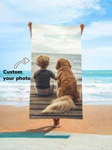 1pc Customized Beach Towels, Bath Towels With Custom Text Names, Personalized Beach Blankets, DIY Beach Towels, Beach Towels, Multiple Photos Available, Suitable For Holiday Gifts For Family And Friends - Custom Pattern - View 1
