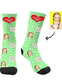 1 par de calcetines medianos respirables personalizados con estampado de lunares y personalización de imagen - Multicolor - Ver 6