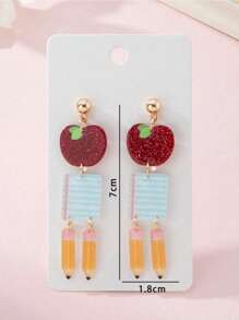 1 paire de boucles d'oreilles en acrylique avec design pomme, livre, crayon. Bijoux convenant pour la Fête des Enseignants, la rentrée, la saison des remises de diplômes, le port quotidien. Cadeaux pour enfants, accessoires pour enfants.