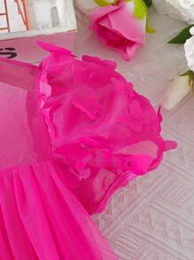 coviviky Vestido de gasa holgado hasta la rodilla con mangas de linterna con mariposa para niñas jóvenes, elegante y dulce, para el verano