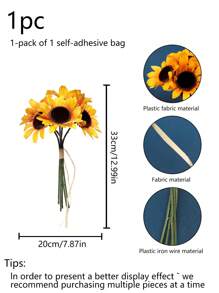 1 Bunch (5 Branches) 13 Inch(H) Simulation Sunflower Bouquet Home Living Room Bedroom Office Wedding Birthday Party Tabletop Decoration Hand Flower Shooting Props Gifts Graduation