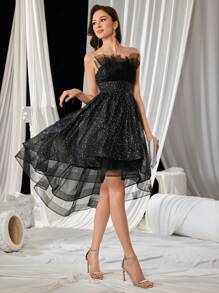 Sexy Lace Layered Empire Waist Short Cocktail Dress, Party Dress, Prom Dress - Black - View 5