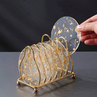 Bestseller! Round Heatproof Crystal Tea Cup Mat, Gold Foil Element Design, Bright & Decorative Tabletop Protector
