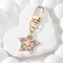 1pc Unisex Rhinestone Eye Design Hollow Five-Pointed Star Keychain, Alloy Vintage Decor Keyring, Fashion Bag Accessories
