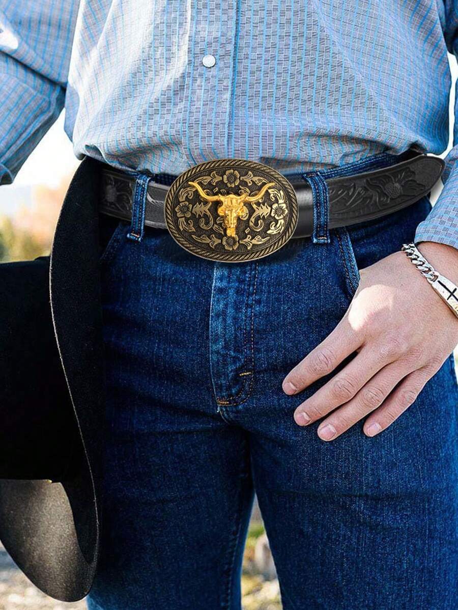 1 pièce Style cowboy occidental Grande boucle rétro punk Décor tête de bœuf Ceinture casual, Convient pour les jeans hommes et femmes, Polyvalent pour les ados, les sorties d'été, les activités de plein air ou les voyages, ou des cadeaux pour les remises de diplômes, anniversaires, ou pour un usage quotidien - Multicolore - Voir 1