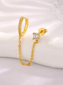 Newsoul 1件闪亮链条镶嵌立方氧化锆水滴耳环，女士珠宝，派对礼物，925纯银耳钉，独特迷人精致珠宝