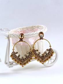 Vintage Exaggerated Circle Faux Pearl Studded Rhinestone Earrings, Fashion Accessories For Women