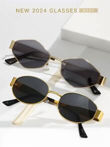 2pcs Retro Oval & Diamond Metal Frame Fashion Glasses, Bohemian Style Fashion Eyewear For Men & Women, Suitable For Daily Wear, Travel, Beach