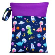 1pc Multi-Pocket Mommy Tote Bag, Fashion Colorful Patchwork Handbag, Cartoon Baby Diaper Wet Dry Bag, Stroller Carry Bag - Multicolor - View 13