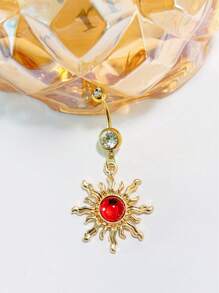 1 Pc Fashionable Rhinestone Sun Style Belly Button Ring For Women, Sexy Beach Holiday Sweet & Cool Navel Piercing Jewelry Stainless Steel Body Piercing Accessories