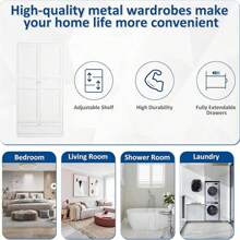 Metal Armoire Wardrobe Closet With 2 Doors 72'' Wardrobe Cabinet With Drawers And Hanging Rail Metal Closet With Adjustable Shelves For Bedroom. (White, With 1drawer)