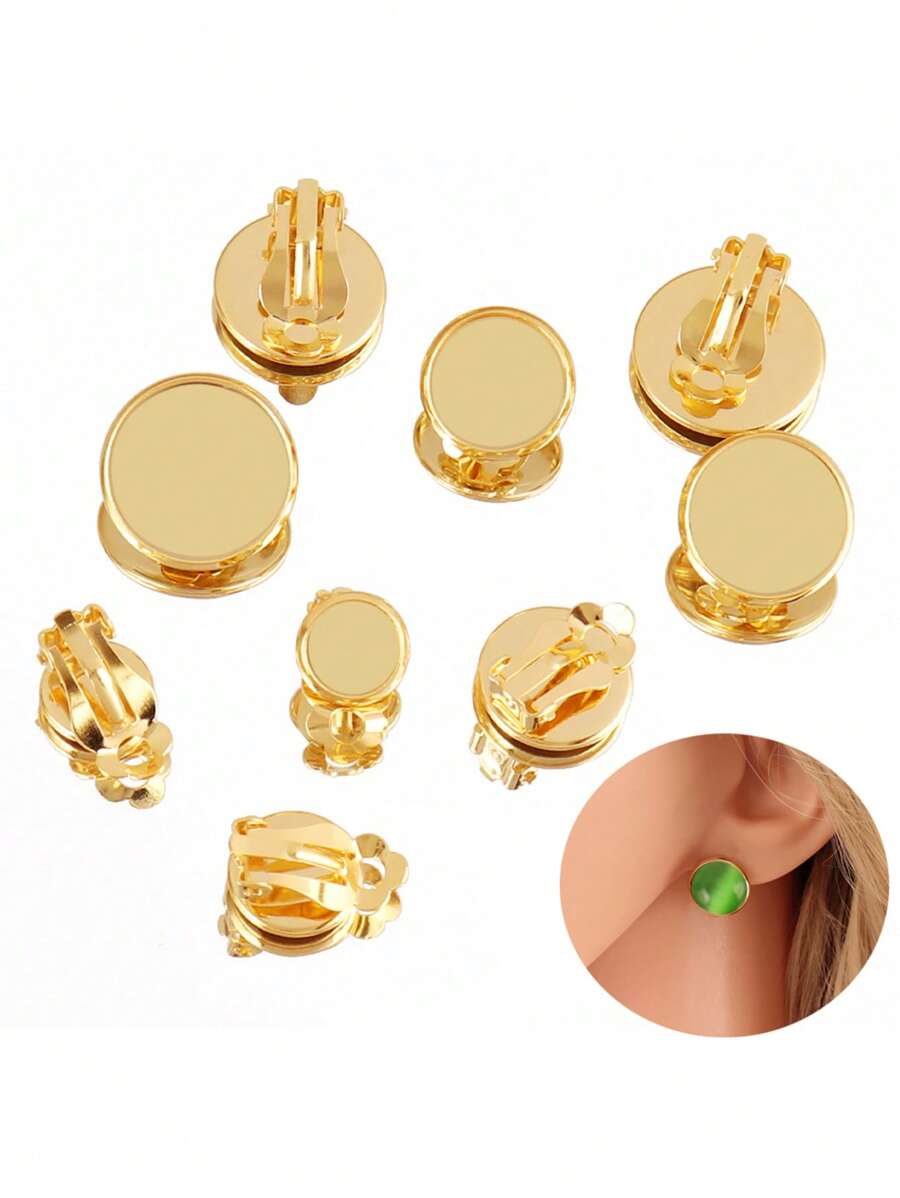 10pcs Stainless Steel Clip On Earrings Blank Base Cabochon Cameo Ear Clip With Trays Bezels Setting For Diy Jewelry Making Supplies - Ear Clip - View 1