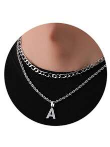 2pcs/Set Women's Minimalist Vintage A-Z Letter Pendant Necklace, Stainless Steel Material Waterproof Non-Fading, Suitable For Daily Wear And Holiday Parties - Multicolor - View 30