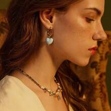 1 对 18K 镀层不锈钢彩色心形环状耳环，时尚简约设计，适合派对、约会、办公室佩戴 - 簡約愛心耳環 - 查看 2