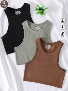 Set de 3 sujetadores deportivos de mujer con espalda cruzada, sin costuras y sin relleno para yoga y actividad física