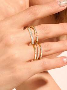 5Pcs/Set 18K Gold Plated Stackable Gold Rings For Women Set Dainty  Cubic Zirconia Thumb Rings Thin Eternity Engagement Rings - 5Pcs/Set B - 查看 3