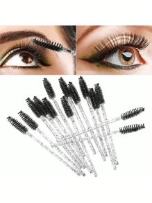 300pcs/100pcs/50pcs/10pcs Crystal Disposable Eyeliner Brushes - For Eyelash Extension, Mascara Application, Makeup Brushes (6 Mixed Colors)