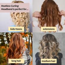 4pcs Bow Headband & No-Heat Curling Wand Set, Suitable For Home Styling DIY - Multicolor - View 7