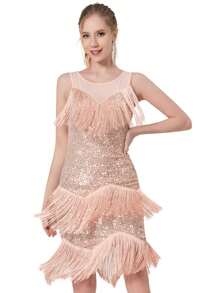 Ladies' Sequined Fringe Skirt Latin Dance Skirt Shining Fringe Latin Dance Rumba Tea Tango Dance Stage Performance Skirt Ball Dress