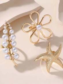 1SET 戒指套装夏季海洋风格，度假风格，花朵戒指立体五瓣花可调节戒指女士叠戴戒指甜美婚礼周年舞会珠宝礼物派对礼物 - 金色 - 查看 12