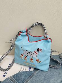 1pc Sweet And Fashionable Printed Girl's Bag Shoulder Bag Nylon Bag Shoulder Bag Handbag Messenger Bag, Fashionable Contrast Color Texture Embroidered Puppy Pattern Mobile Phone Bag Casual Handbag, Open Design, A Variety Of Colors To Choose From, Handbag With Dachshund Puppy, Suitable For Girls To Go Out Shopping, Daily Use, Artistic Style And Fresh Style - Dachshund Puppy Handbag - View 17