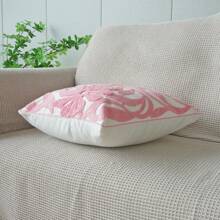 1 件花卉刺绣帆布抱枕套 - 粉色 - 查看 6
