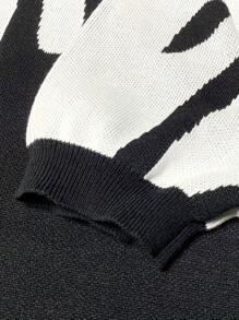 Jersey de punto de manga corta para hombre - Diseño de patrón abstracto en negro y blanco - Cuello redondo - Elegante y casual para uso diario y callejero - Tela de punto suave para mayor comodidad