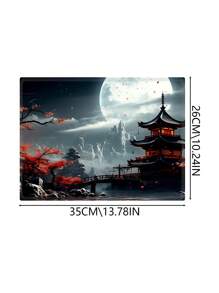 Japanse Wind Tafelmat Volle Maan Tafelmat Zwart En Rood Muismat Game Muismat Uitgebreid Toetsenbord Mat Laptop Muis Toetsenbord Mat Geschikt Voor Bureau Decoratie
