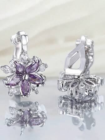 1 对奢华优雅无穿孔花朵和樱花设计夹式耳环，时尚百搭配饰，适合情人节