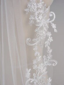 1 Stück fingerSpitzen Länge 37,4 Zoll (95 cm) Brautschleier mit Spitzenapplikation und Metallllamm für Hochzeit, Party, Abschlussball, weiß, elfenbein - Verschiedenfarbig - Übersicht 4