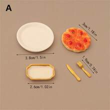 5pcs/Set Realistic Miniature Pizza Model Toys, Fruit Pizza Plate And Tableware Props For Photography Backdrop - Various - View 5