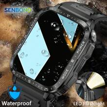 SENBONO Reloj inteligente para hombre SENBONO con llamada inalámbrica (hacer/responder llamadas), resistente al agua para deportes al aire libre, con linterna LED, monitor de frecuencia cardíaca, rastreador de fitness, control de cámara, control de música, modos deportivos múltiples, compatible con Android e iOS
