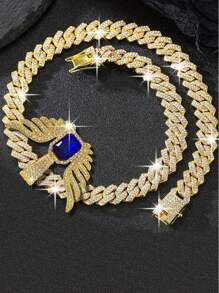 1 Set Angel Wings Red & Blue Gemstone Pendant Bracelet Necklace Men's Watch Gift Set, High-End Gift Box Suitable For Daily Wear, Men's Gift