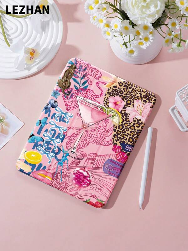 1pç Estampa de leopardo, laço, capa protetora plana com padrão floral, compatível com iPad 10,2" iPad Pro 11" 2021/2020/10ª geração/Mini4/5/6, Galaxy Tab A8 10,5" 2022, Matepad 10,4"/Tab, com slot para lápis, antiqueda, capa para suporte de tablet