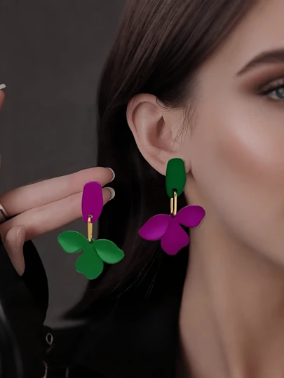 1 par de pendientes colgantes con diseño de flor asimétrica colorida y creativa, adecuados para uso diario de la mujer, San Valentín, mamá, madre, Día de la Madre, regalo