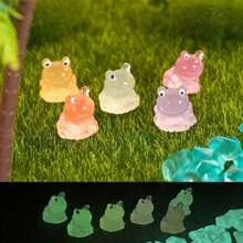 7pcs/14pcs Glow-In-The-Dark Resin Frog Statues - Colorful Mini Frog With Lotus Leaf, Creative Car Decor And Garden Decor, Suitable For Outdoor Festivals, Parties, And Home Decoration, Frog Decorations - Multicolor - View 1
