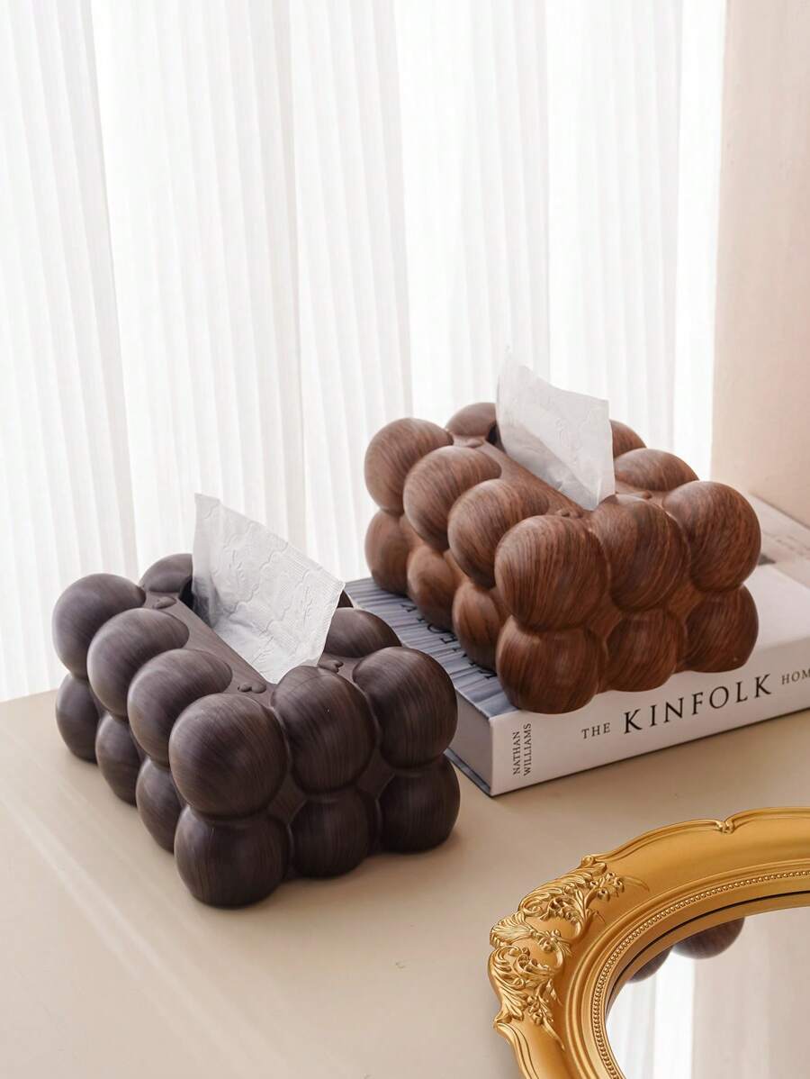 1个木纹清洁棉签/纸巾盒，创意多功能收纳盒，适用于客厅，带遥控器 - 彩色 - 查看 1