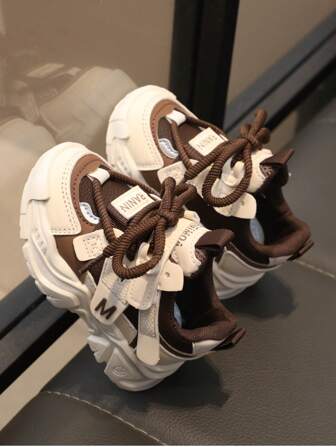 1 Pair Of Children's Casual Sports Shoes Suitable For Both Girls And Boys, Suitable For Daily Campus Travel Activities. Low Cut Hook And Loop Anti Slip And Wear-Resistant Birthday Gifts, Fashionable Chunky Sneakers