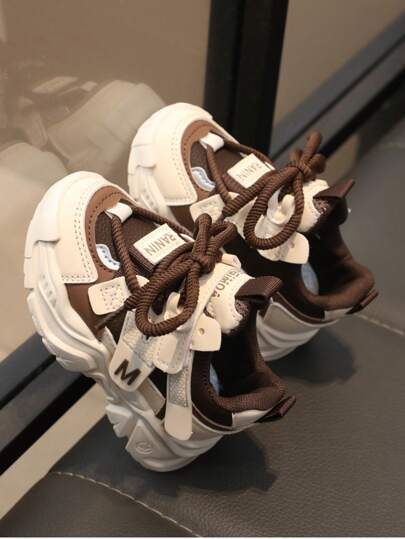 1 Pair Of Children's Casual Sports Shoes Suitable For Both Girls And Boys, Suitable For Daily Campus Travel Activities. Low Cut Hook And Loop Anti Slip And Wear-Resistant Birthday Gifts, Fashionable Chunky Sneakers