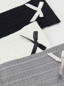 1 双女士薄款蝴蝶结针织网眼袜，少女孔图案洛丽塔风格，透气休闲日常袜子，春夏