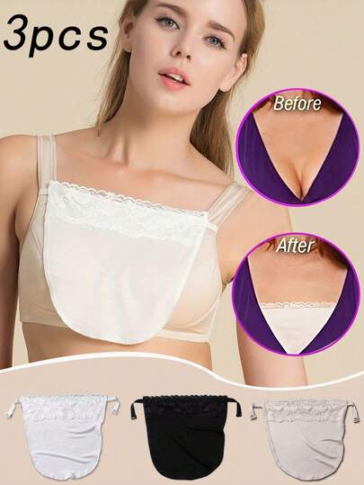 3/1 套装女士对比色蕾丝胸垫、3/1 套装编织涤纶丰胸垫、隐形防窥可拆卸胸罩杯、可机洗条纹胸罩配件