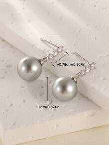 1 Set de Joyería elegante y suave con cubic zirconia en tono plateado, aretes y collar de perla gris simulada de plata esterlina 925, adecuado para uso diario de mujeres y como regalo
