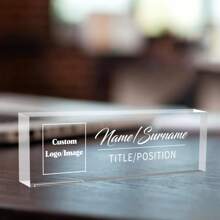 [Placa de empresa personalizada y duradera] Placa de escritorio personalizada de acrílico con logo, letrero de decoración de oficina personalizado para jefe o empresa, bloque de vidrio de acrílico transparente personalizado, regalos de oficina para compañeros de trabajo, jefe, maestro/regalos de aprecio a empleados para escritorio de oficina