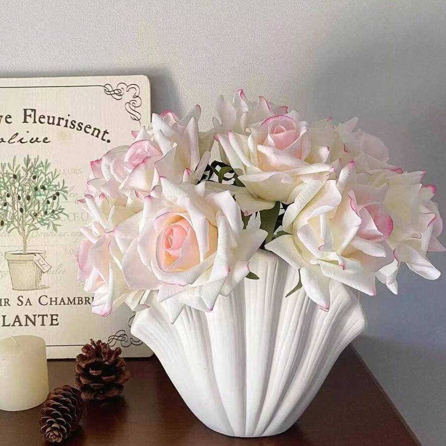 1 Stück Premium einfache kreative Muschelvase, Tulpen Künstliche getrocknete Blumen Dekoration, Wohnzimmer/Esszimmertisch Blumenarrangement Accessoire, geeignet für Heim- und Tischdekoration Heimdekoration Raumdekoration Blumenvase Glasvase - Verschiedenfarbig - Übersicht 1