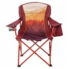 (2 Pack)  Oversized Camp Chair With Cooler, Ombre Mountains Design, Red And Orange