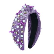 1 件女士蝴蝶结和珍珠天鹅绒头带，时尚奢华发夹 - 紫色 - 查看 3